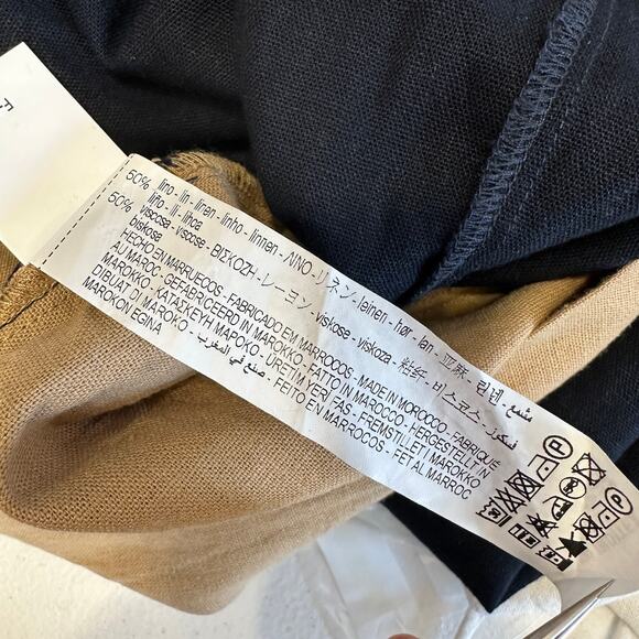 Zara Color Block Strappy Midi Dress WMNS M Black Tan White Scoop Cross Back Slit - Picture 9 of 11